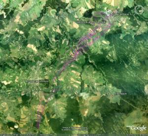 Jens Wohlrabes Wellenflug in Google Earth dargestellt